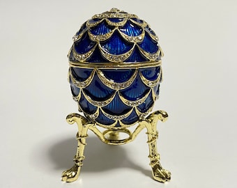 Faberge Egg Gift Box Jewlery Box Enamel Metal Trinket Box with Swarovski Crystals 2.8 inch (7 cm)