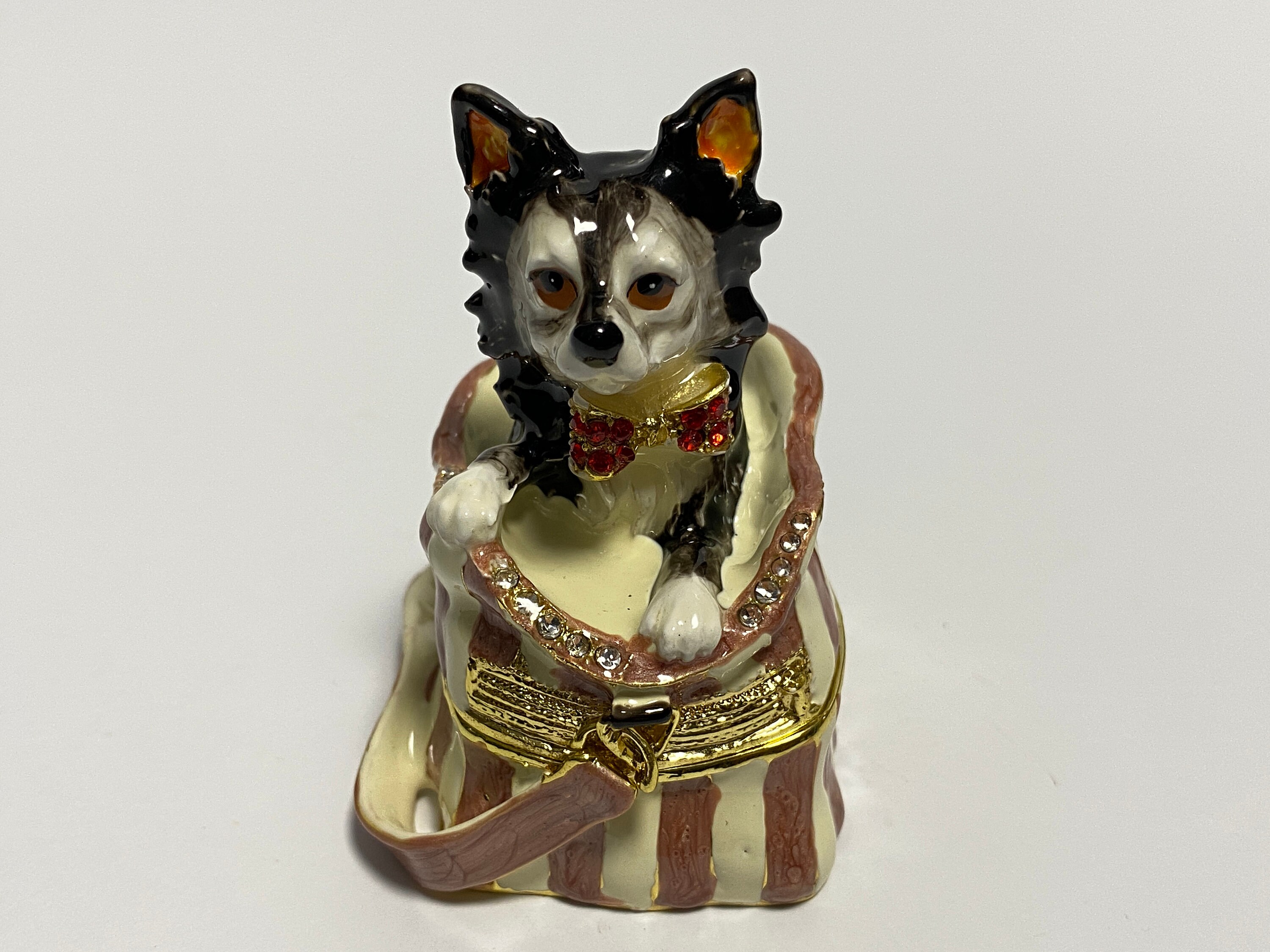 Animal Jewelry Box Dog Figurine Enamel Metal Trinket Box