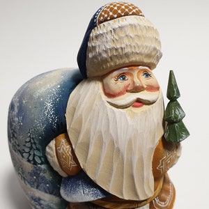 Figurine en bois du père Noël avec grand sac, figurine du père Noël sculptée à la main, poupée ukrainienne du père Noël Frost, art de la sculpture sur bois 5,6 pouces 14 cm image 7