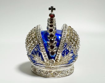 Snuisterijdoosje met kroon, geëmailleerde metalen sieradendoos met Swarovski-kristallen: 6 cm