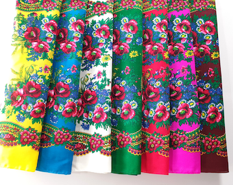 Ukrainian Scarf Babushka Scarf, Headscarf Neckerchief Muffler, Floral Scarf Lot, Timeless Treasures Fabric 30x30 inch (75x75 cm)