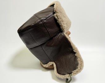 Ushanka Winter Hat, Ear Flap Trapper Hat, Sheepskin Fur, Genuine Leather Top