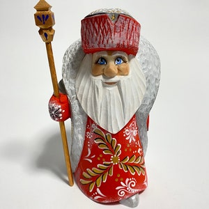 Hand Carved Santa Claus Figurine Wooden Santa Figure Ukrainian Wood Carving 5.6 inch (14 cm)