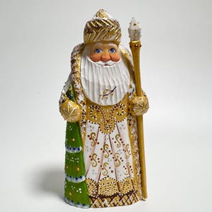 Hand Carved Wooden Santa Claus Figurine, Wood Carving Father Frost, Ukrainian Christmas Decor 7 inch (18 cm)