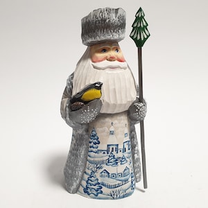 Santa Figurine Hand Carved Wooden Santa Claus Figures Father Christmas 6 inch (15 cm)