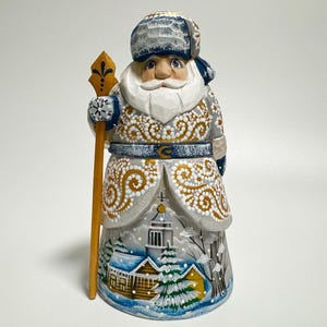 Hand Carved Wooden Santa Claus Figurine, Wood Carving Father Frost, Ukrainian Christmas Decor 6 inch (15 cm)