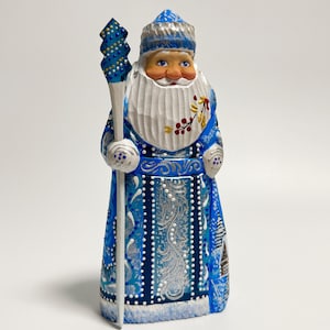 Hand Carved Wooden Santa Claus Figurine, Wood Carving Father Frost, Ukrainian Christmas Decor 7.6 inch (19 cm)
