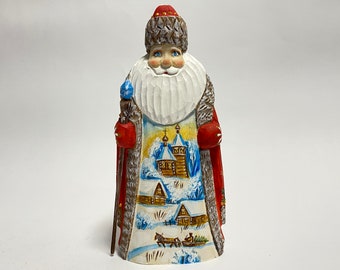 Ukrainian Santa Claus Figurine, Hand Carved Wooden Santa Figure, Wood Carving Art Father Frost 7.6 inch (19 cm)