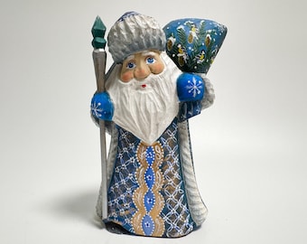 Hand Carved Wooden Santa Claus Figurine, Wood Carving Father Frost, Ukrainian Christmas Decor 7.2 inch (18 cm)