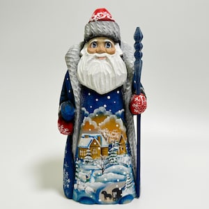 Hand Carved Wooden Santa Claus Figurine, Wood Carving Father Frost, Ukrainian Christmas Decor 9 inch (22.5 cm)