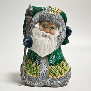 Hand Carved Wooden Santa Claus Figurine, Wood Carving Father Frost, Ukrainian Christmas Decor 4.8 inch (12 cm)