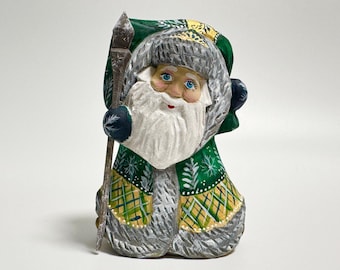 Hand Carved Wooden Santa Claus Figurine, Wood Carving Father Frost, Ukrainian Christmas Decor 4.8 inch (12 cm)