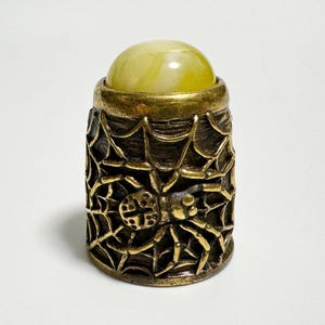 Collectible Thimble, Bronze Thimble with Amber, Seamstress Gift
