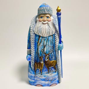 Hand Carved Wooden Santa Claus Figurine, Wood Carving Father Frost, Ukrainian Christmas Decor 10.8 inch (27 cm)