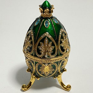 Decorative Faberge Egg, Jewelry Box, Enamel Metal Trinket Box with Swarovski Crystals 4.6 inch (11.5 cm)