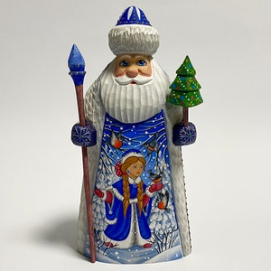 Hand Carved Wooden Santa Claus Figurine, Wood Carving Father Frost, Ukrainian Christmas Decor 7.6 inch (19 cm)