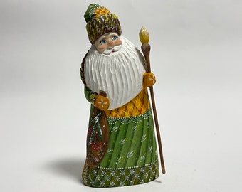 Ukrainian Santa Claus Figurine, Hand Carved Wooden Santa Figure, Wood Carving Art Father Frost 7.6 inch (19 cm)