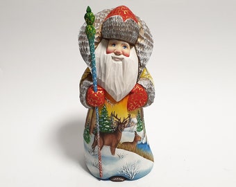Weihnachtsmannfigur Hand geschnitzte hölzerne Weihnachtsmannfiguren Weihnachtsmann Holzschnitzerei 9,2 Zoll (23 cm)