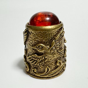 Collectible Thimble, Bronze Thimble with Amber, Seamstress Gift