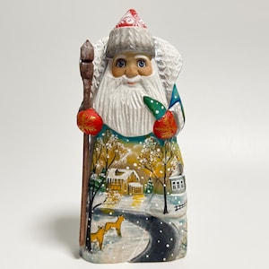 Hand Carved Wooden Santa Claus Figurine, Wood Carving Father Frost, Ukrainian Christmas Decor 7.6 inch (19 cm)