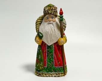 Hand Carved Wooden Santa Claus Figurine, Wood Carving Father Frost, Ukrainian Christmas Decor 7.4 inch (18.5 cm)