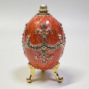 Faberge Egg Jewelry Box, Enamel Metal Trinket Box with Swarovski Crystals 3.6 inch (9 cm)