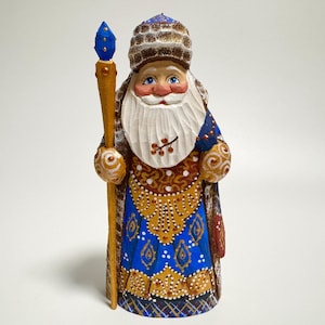 Hand Carved Wooden Santa Claus Figurine, Wood Carving Father Frost, Ukrainian Christmas Decor 6 inch (15 cm)