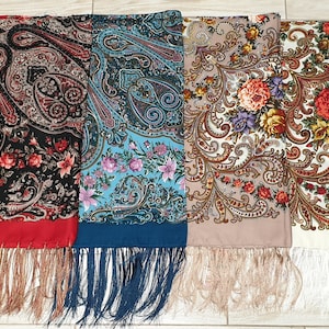 Babushka Scarf Scarf Ukrainian Shawl Floral Folk Slavic Fabric Chale Russe
