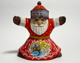 Small Santa Wood Carving Figurine Father Christmas Doll Hand Carved Gift 4.4 inch (11 cm)
