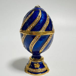 Faberge Egg with Church Model, Enamel Metal Box with Swarovski Crystals 3.4 inch (8.5 cm)