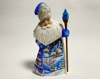 Hand Carved Wooden Santa Claus Figurine, Woodworking Gift, Ukrainian Christmas Decor 7.6 inch (19 cm)