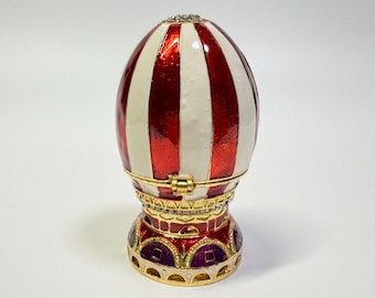 Faberge Egg with Church Model, Enamel Metal Box with Swarovski Crystals 3.2 inch (8 cm)