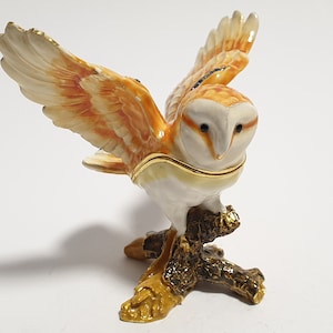 フクロウの小物入れ、鳥のジュエリーボックス、スワロフスキー