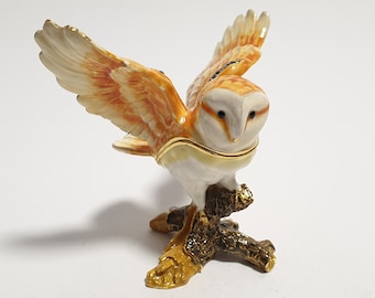 フクロウの小物入れ、鳥のジュエリーボックス、スワロフスキー