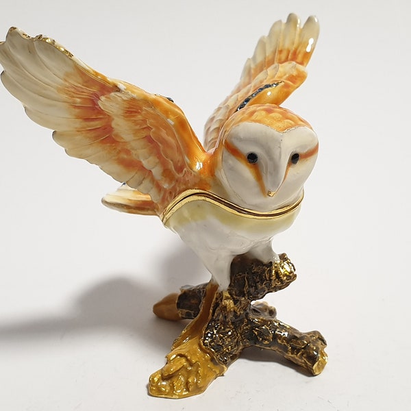 Owl Jewelry Box Enamel Bird Trinket Box Faberge Style with Swarovski Crystals 3.2 inch (8 cm)