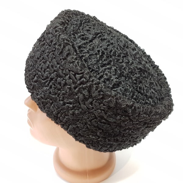 Cossack Fur Hat Papakha Kubanka Completely Made of Natural Black Astrakhan Fur Karakul Fur