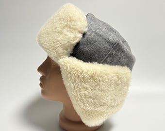 Ushanka Trapper Hat, Winter Ear Flap Hat, Sheepskin Fur