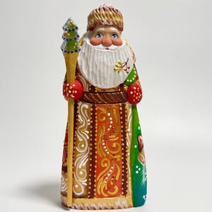 Hand Carved Wooden Santa Claus Figurine, Wood Carving Father Frost, Ukrainian Christmas Decor 7.6 inch (19 cm)