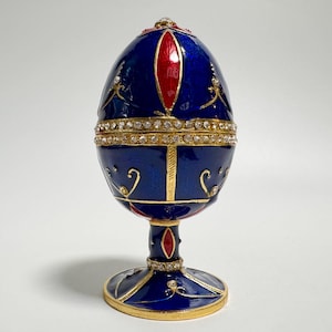 Faberge Egg with Church Model, Enamel Metal Box with Swarovski Crystals 4.4 inch (11 cm)