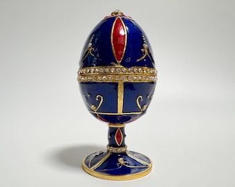Faberge Egg with Church Model, Enamel Metal Box with Swarovski Crystals 4.4 inch (11 cm)