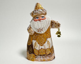 Hand Carved Wooden Santa Claus Figurine, Wood Carving Father Frost, Ukrainian Christmas Decor 6 inch (15 cm)