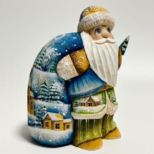 Ukrainian Santa Claus Figurine, Hand Carved Wooden Santa Figure, Wood Carving Art Father Frost 5.6 inch (14 cm)