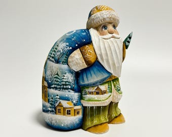 Oekraïense kerstmanbeeldje, handgesneden houten kerstmanfiguur, houtsnijkunst Vadertje Vorst 14 cm (14 cm)