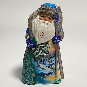 Hand Carved Wooden Santa Claus Figurine, Wood Carving Art, Ukrainian Christmas Decor 7.6 inch (19 cm)