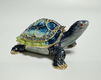 Bejeweled Enameled & Crystal Diving Sea Turtle Trinket Box Bejeweled Enameled & Crystal Diving Sea Turtle Trinket Box