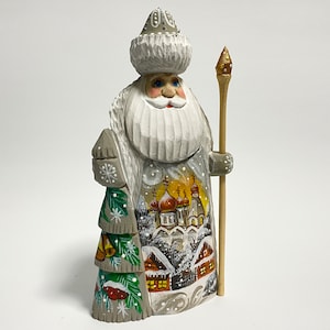 Hand Carved Wooden Santa Claus Figurine, Wood Carving Art, Ukrainian Christmas Decor 7.6 inch (19 cm)