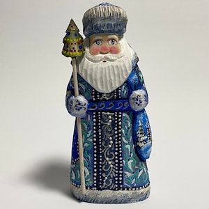 Wooden Ukrainian Santa Figure Father Christmas Figurine Folk Art Santa Wood Carving 6 inch (15 cm)