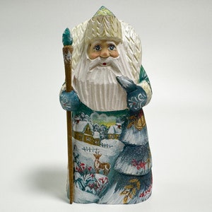 Hand Carved Wooden Santa Claus Figurine, Wood Carving Father Frost, Ukrainian Christmas Decor 7 inch (17.5 cm)