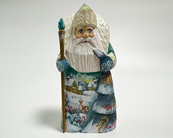 Hand Carved Wooden Santa Claus Figurine, Wood Carving Father Frost, Ukrainian Christmas Decor 7.6 inch (19 cm)