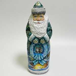 Hand Carved Wooden Santa Claus Figurine, Wood Carving Father Frost, Ukrainian Christmas Decor 10.4 inch (26 cm)